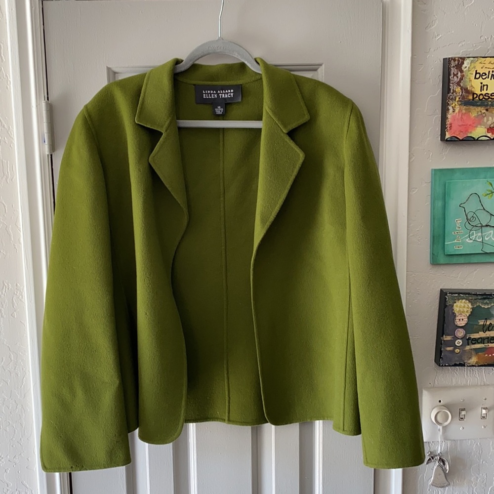 Ellen Tracy forest green wool open front coat